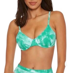 BECCA by Rebecca Virtue Crystal Green Rib Underwire Bikini Top, Large